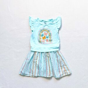 Carter’s 2-Piece Butterflies Flutter Top Striped Skort Set Rainbow Blue Teal 3T